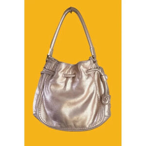 Cole Haan Denny Drawstring Soft Gold Leather Shoulder Bag NWOT Excellent